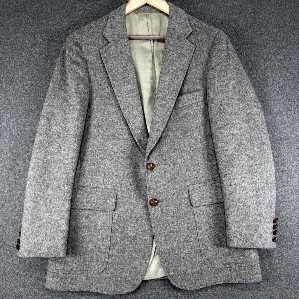Chaps by Ralph Lauren Mens Gray Camel Hair Tweed Suit 2 Button Single Vent 40R